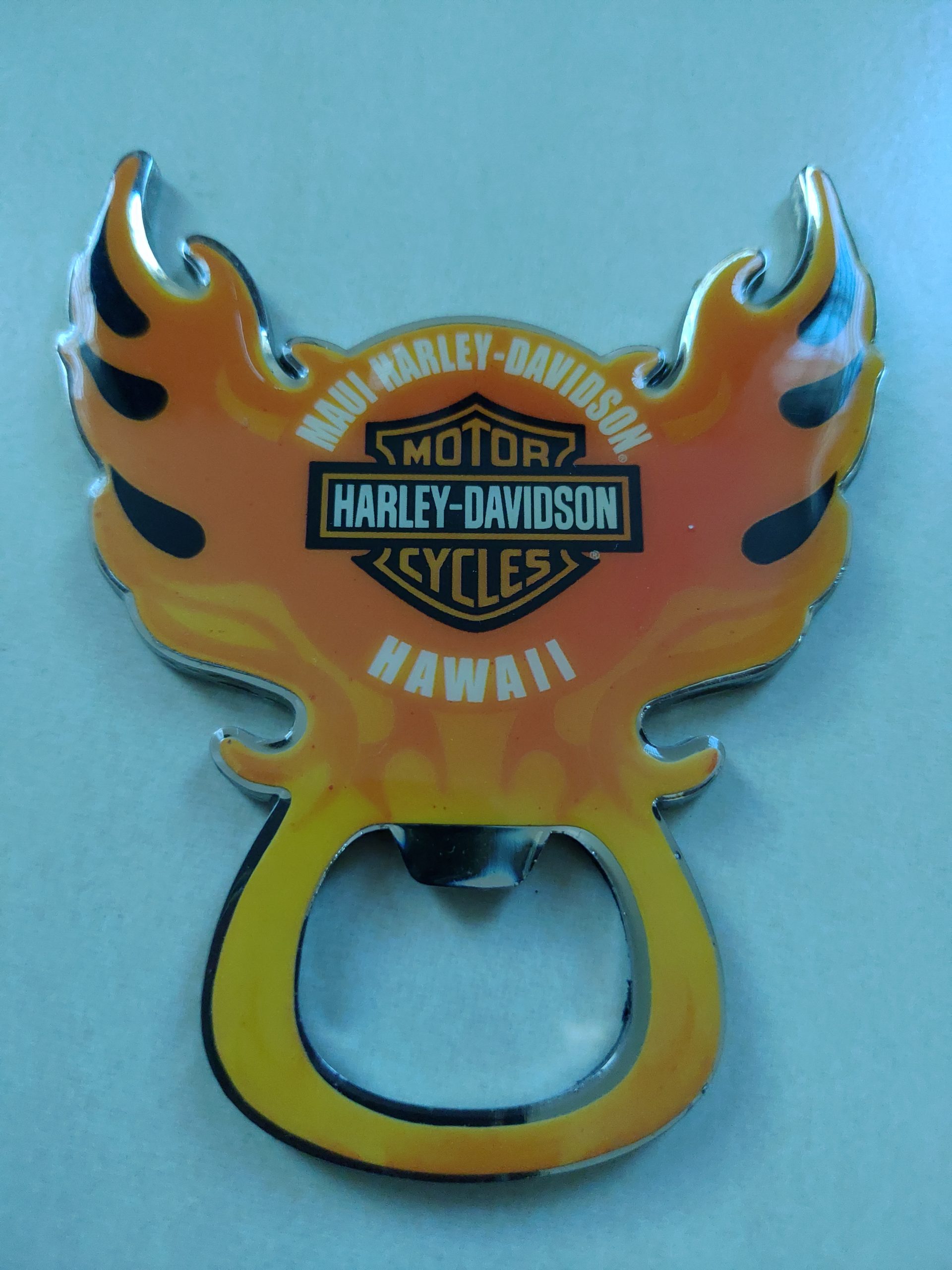 Harley Davidson Maui Yellow Flame bottle opener magnet