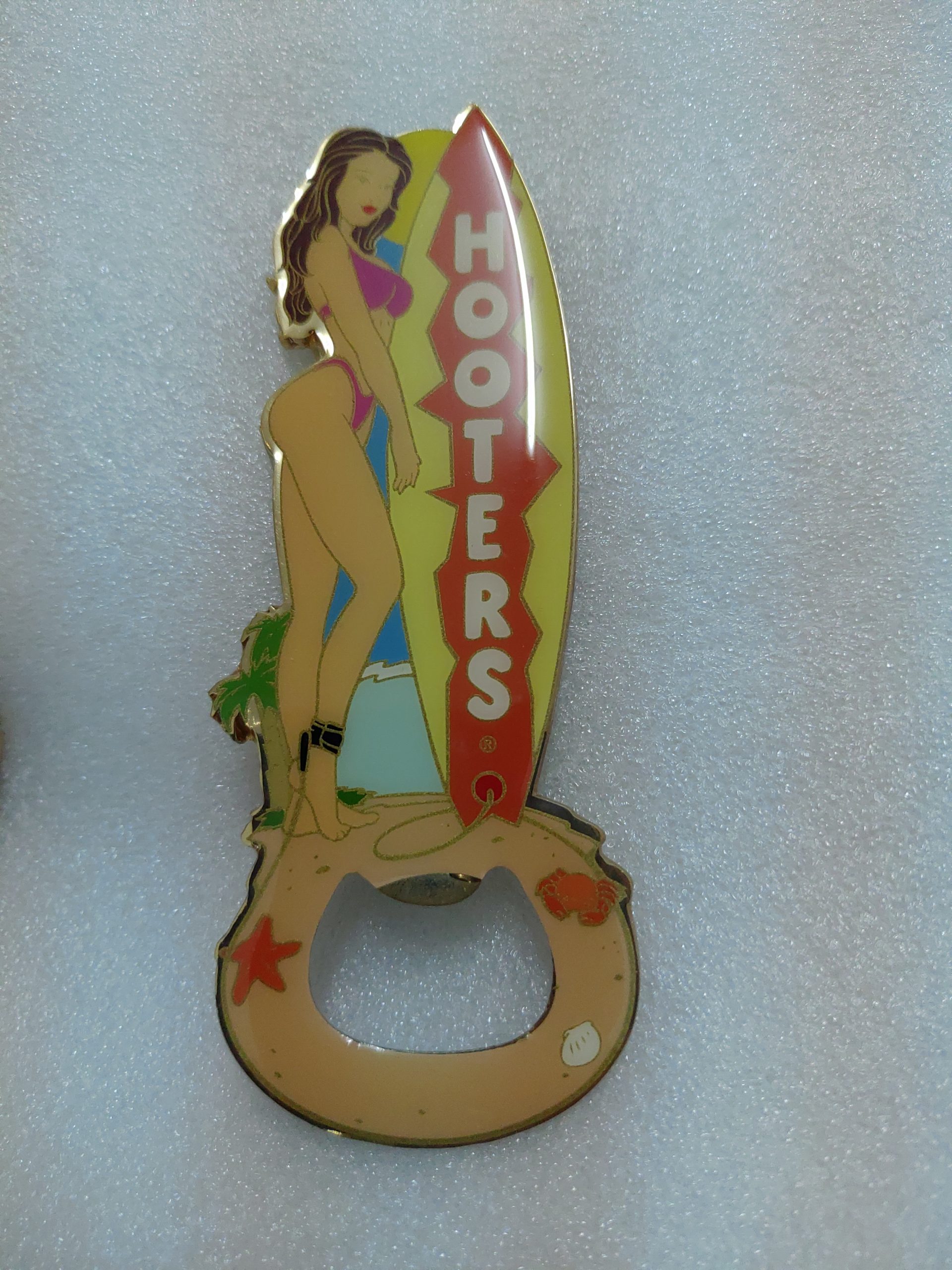 Hooters Girl with Surfboard at the Beach bottle opener fridge magnet