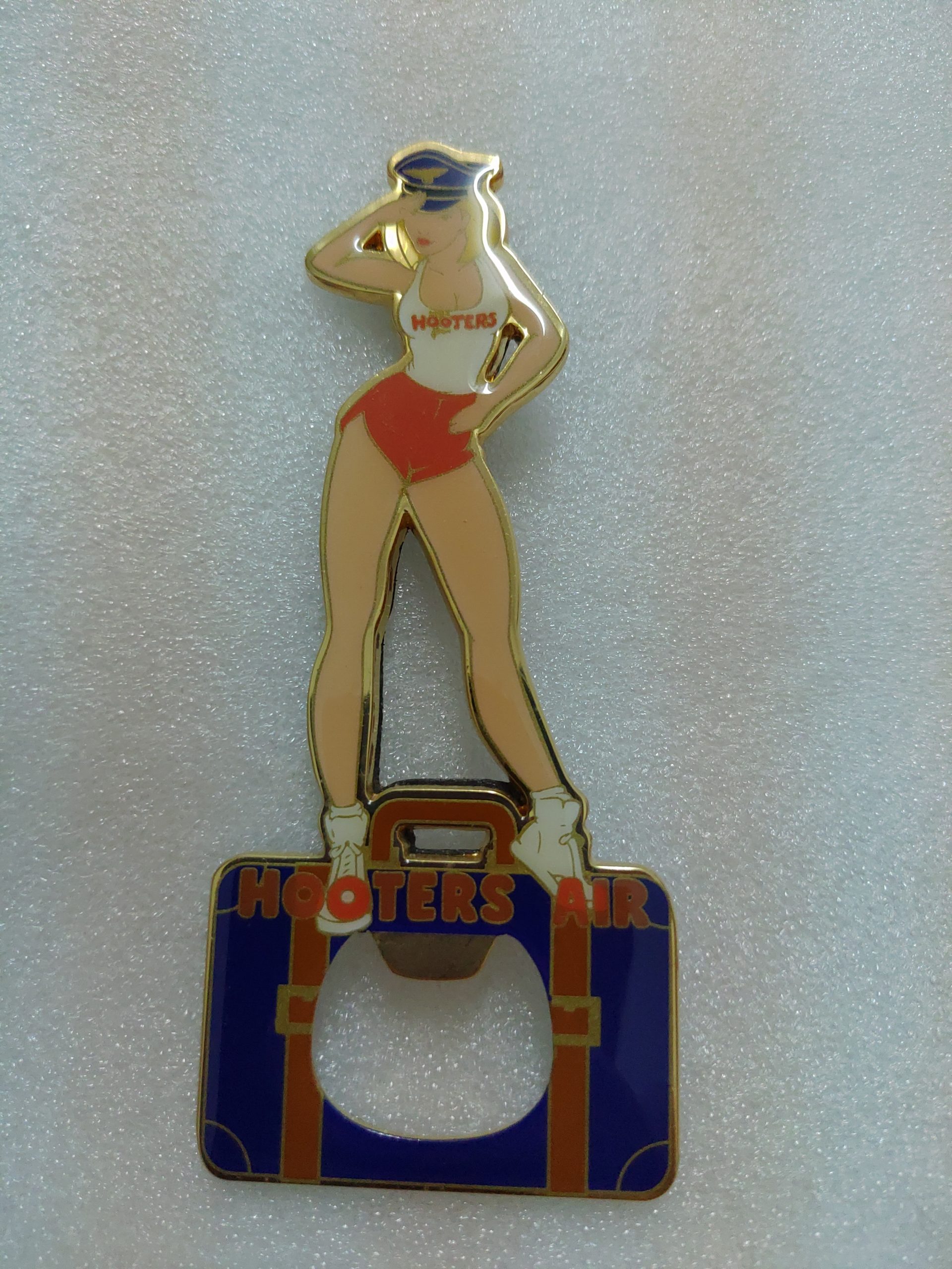 Hooters Flight Captain with Luggage Bag bottle opener fridge magnet